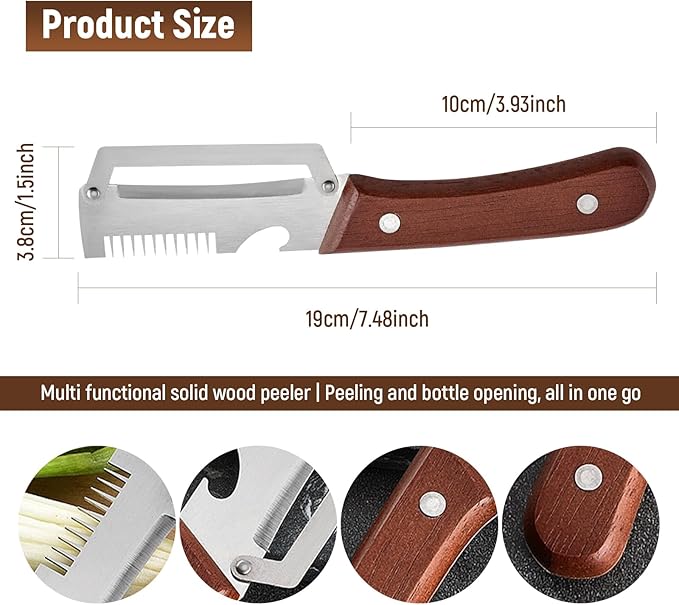 2Pcs Vegetable Peeler for Kitchen – 2026 New 3 in 1 Multifunctional Stainless Steel Peeler with Wooden Handle & Bottle Opener and Handle Blade Kitchen Tool (Brown)