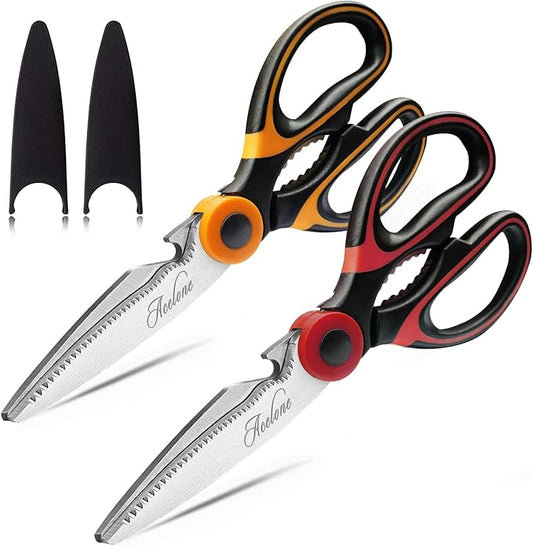 Acelone Kitchen Shears,Kitchen Scissors Heavy Duty Meat Scissors Poultry Shears, Dishwasher Safe Food Cooking Scissors All Purpose Stainless Steel Utility Scissors, 2-Pack (Red,Orange)