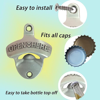 Old Style Wall Mounted Bottle Opener, Rustic Silver Rustproof Screw in Wall Bottle Opener Set for Patio Kitchen (2 PCS) - Image 6