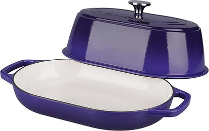 VORRINGARD Enameled Cast Iron Dutch Oven Pot with Dome Lid, Oval Bread Oven for Homemade Sourdough Bread Baking, Oven Safe up to 500°F, 6 Quart, Purple