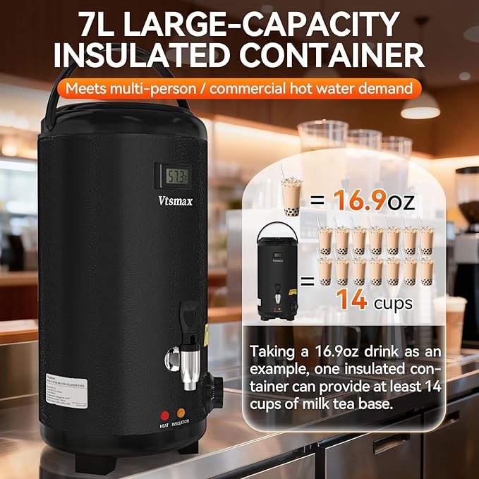 Electric Insulated Beverage Dispenser with Stand 2 Gallon Hot & Cold Drink Dispenser 86-230℉ Adjustable Temperature Real-Time Temperature Display for Tea and Coffee (Black) - Image 2