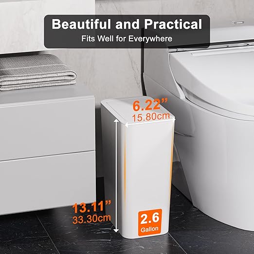N. NETDOT 3 Pack 2.6 Gallon / 10L Bathroom Trash Can with Lid,Kitchen Garbage Can Small Trash Bin Waste Basket for Bathroom,Kitchen,Bedroom,Living Room,Office - Off White - Image 2
