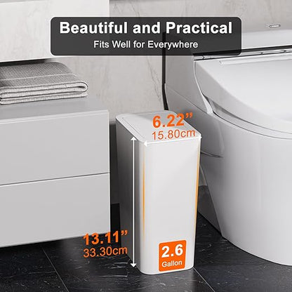 N. NETDOT 3 Pack 2.6 Gallon / 10L Bathroom Trash Can with Lid,Kitchen Garbage Can Small Trash Bin Waste Basket for Bathroom,Kitchen,Bedroom,Living Room,Office - Off White - Image 2