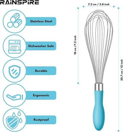 Rainspire 12-Inch Wire Whisk Stainless Steel, Balloon Whisks for Cooking, Wisk Wisking Tool With Soft Silicone Handle, Thick Durable Whisker for Blending, Beating, Whisking, Stirring, Blue - Image 2