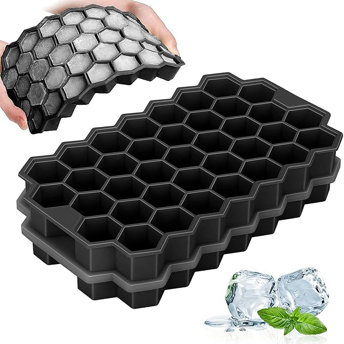 Jisile Ice Cube Trays for Freezer, Hexagonal Ice Tray with Lids, Silicone Molds Easy-Release Reusable, Large Honeycomb Mold for Cocktails Coffee, 2 Pack by Jisile