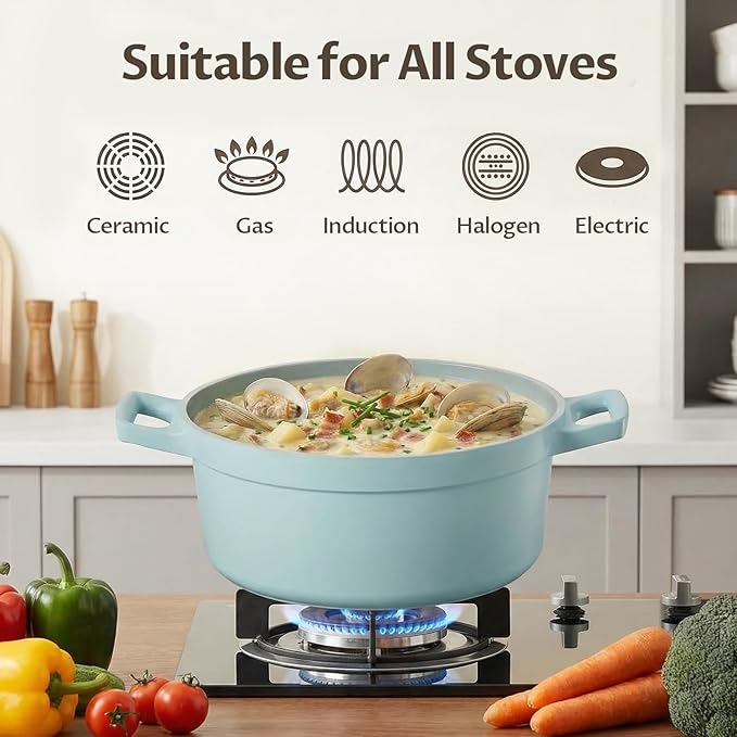 BEZIA 5.7 Quart Nonstick Ceramic Stock Pot with Lid for Family Cooking, Induction Cooking Pot with Smart-Vent Braising, Easy Cleanup, Perfect for Side Dishes, Daily Meals & Camping