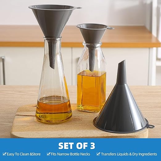 Plastic Kitchen Funnel Set of 3, Round Kitchen Funnels for Filling Bottles, Durable and Multifunctional Funnels for Filling Canning, Cooking, Lab or Car Oil (Gray) - Image 4