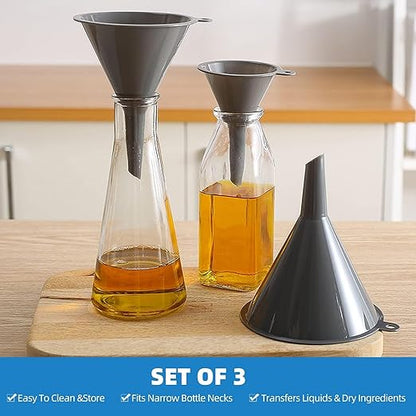 Plastic Kitchen Funnel Set of 3, Round Kitchen Funnels for Filling Bottles, Durable and Multifunctional Funnels for Filling Canning, Cooking, Lab or Car Oil (Gray) - Image 4