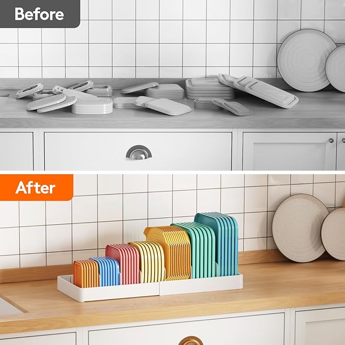 Lifewit Kitchen Cabinet Organizer for Food Contanier Lid, Expandable Lid Holder with 8 Adjustable Dividers & 9 Sections for Pantry Organizers and Storage, Home Organization, Extra Large, 13"-24" - Image 9