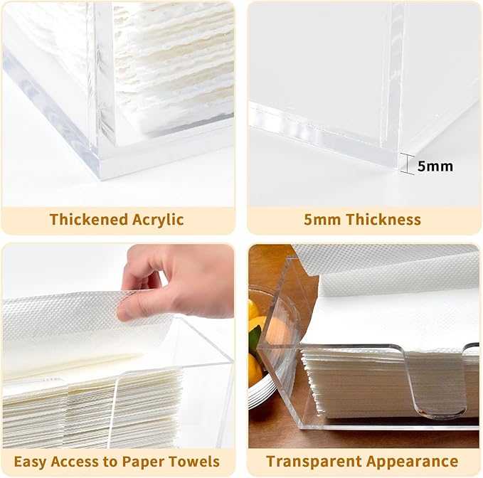 2 Pack Acrylic Paper Towel Holder, Countertop Napkin Dispenser for C-Fold, Multi-Fold & Trifold Paper Towels, 5mm Transparent Acrylic for Kitchen, Bathroom & Restaurant (2)