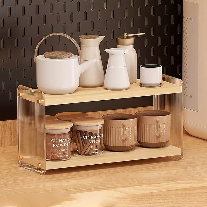 LiTY Coffee Station Organizer 2 Tier Acrylic Home Storage Mugs Hooks for Kitchen Countertops, Coffee Bars, for Placing Mugs, Coffee Beans, Syrup, Cups, Stirrers by Unknown
