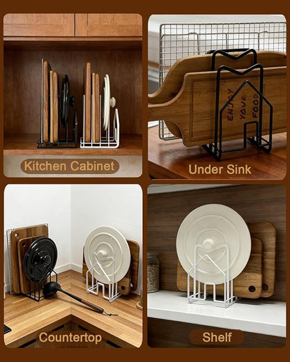 SUNFICON Cutting Board Rack Chopping Board Organizer Pot Pan Lids Holder Thin Bakeware Baking Tray Drying Display Stand Kitchen Countertop Cupboards Cabinet Office Sturdy Metal 4.92x5.7x8.47 in.White - Image 5