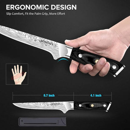 MOSFiATA 6" Boning Knife, Sharp Kitchen Cooking Knife with Finger Guard and Knife Sharpener, German High Carbon Stainless Steel EN1.4116 Chef’s Knife with Micarta Handle and Gift Box - Image 3