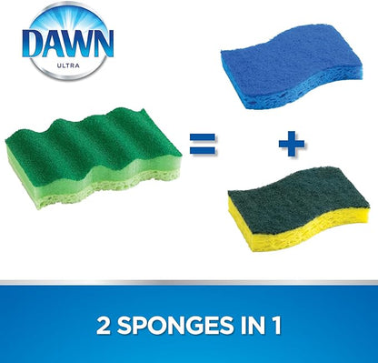 Dawn Power Clean Dual-Sided Scrubber Sponges for Dishwashing, Wave-Shaped Kitchen Sponges for Dish Cleaning, Pack of 12, Green