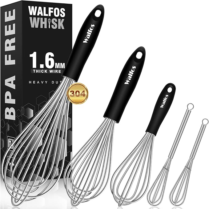 Stainless Steel Whisk Set with 7"+5" Mini whisks, Walfos Heavy Duty Whisks, Kitchen wisk (7+9+11in) Premium for Whisking, Blending, Beating, Frothing & Stirring. by Walfos