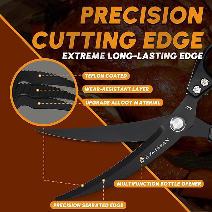 HUUSK Kitchen Scissors Set - Stainless Steel Kitchen Shear, Sharp Meat Scissors Dishwasher Safe, Heavy Duty Poultry Shears, Japanese Cooking Scissor for Food, Chicken Bones, Christmas Gift for Men - Image 3