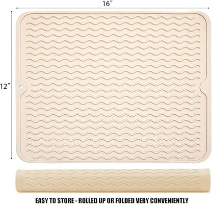 Silicone Dish Drying Mat for Multiple Usage, Easy clean, Eco-friendly, Heat-resistant Dish Drainer Mat for Kitchen Counter,Sink,Refrigerator or Drawer liner (16" x 12", BEIGE) - Image 2