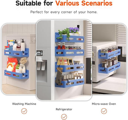 Sevenblue 4 Pack Strong Magnetic Spice Rack for Refrigerator, Multipurpose Magnetic Shelf for Fridge with 4 Hooks for kitchen and Bathroom Organization, Blue - Image 6