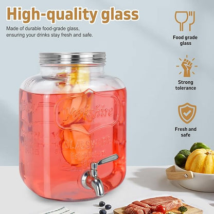 DD&HAPP Gallon Glass Drink Dispensers For Parties 2PACK.1.5Gallon Beverage Dispenser,Glass Drink Dispenser With Stand And Stainless Steel Spigot 100% Leakproof.Lemonade Dispenser With Ice Cylinder. - Image 3