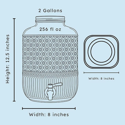 Godinger Drink Dispenser 2 Gallon, Large Glass Water Dispenser - (256oz) Clear