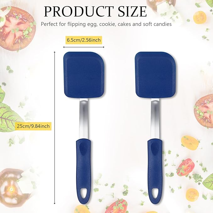 Silicone Cookie Spatula Turner 2 Pack Mini Brownie Spatula Flexible Kitchen Small Silicone Turner for Nonstick Cookware Heat Resistant No Scratch Flipper for Egg Pancake(Blue) - Image 2