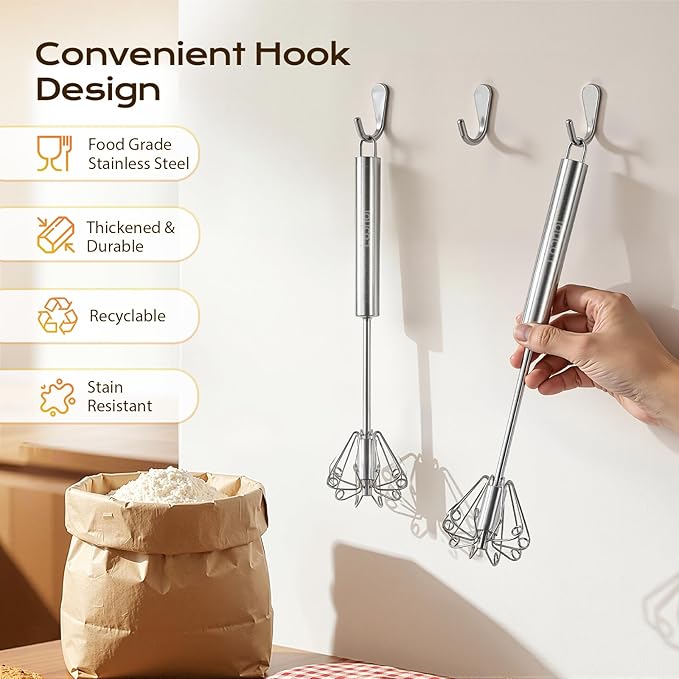 Upgraded Stainless Steel Semi-Automatic Whisk - Easy to Use Whizzy Whisk, Versatile Wisker Tool for Cooking, Kitchen Essential Egg Beater for Baking, Whisking, Beating & Stirring (10in） - Image 7