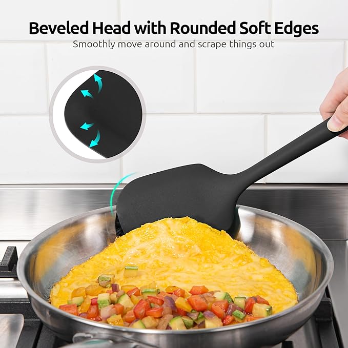 Silicone Kitchen Cooking Utensil Set: U-Taste High Heat Resistant 13.6in Long Kitchen Gadgets, BPA Free Non Stick Rubber Cook Accessories For Stir Frying, Serving, Basting, Mixing (5 Pieces, Black) - Image 8