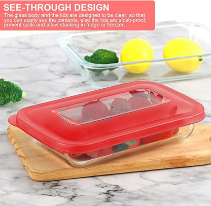 KOMUEE 8 Pieces Glass Baking Dish with Lids Rectangular Glass Baking Pan Bakeware Set with BPA Free Lids, Baking Pans for Lasagna, Leftovers, Cooking, Kitchen, Fridge-to-Oven, Red - Image 4