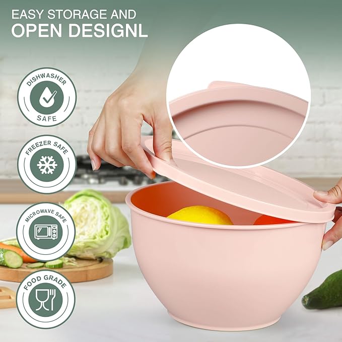 Greentainer Plastic Mixing Bowls with Lids Set for Kitchen, 5 Set Nesting Bowls for Mixing, Baking, Prepping, Cooking and Serving Food, Mixing Bowls Dishwasher, Microwave Safe - Image 3