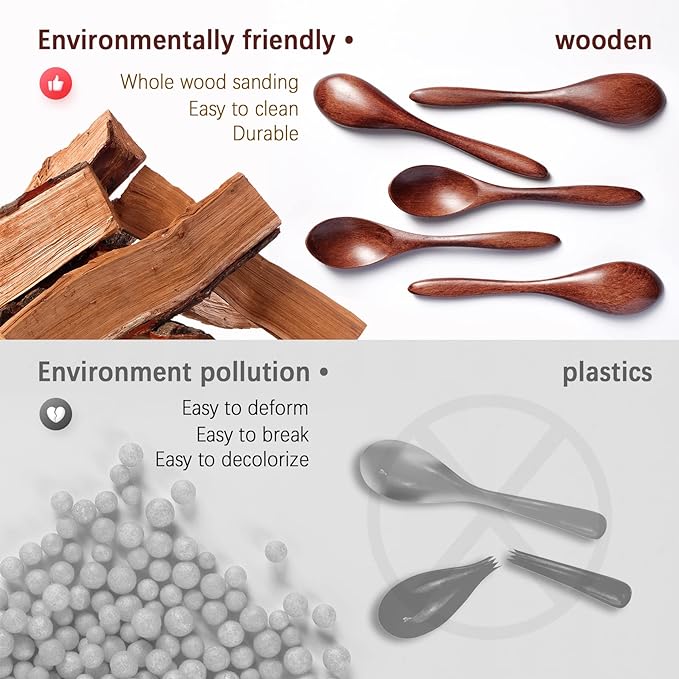 7 PCS Small Wooden Spoons, 5.8 Inch Honey Spoons for Tea, Hardwood Wooden Honey Teaspoon for Coffee, Little Tiny Wood Spoons, Bamboo Table Spoon for stirring, Wooden Spoons for Utensils Set - Image 4