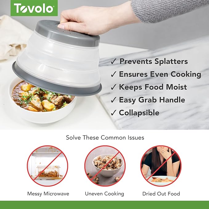 Tovolo Microwave Splatter Cover for Food, 3-Pack (Charcoal) - Collapsible & Vented Silicone Splatter Guard Lid - Microwave Plate & Dish Cover with Handle - BPA-Free Kitchen Gadget for Meal Prep - Image 3