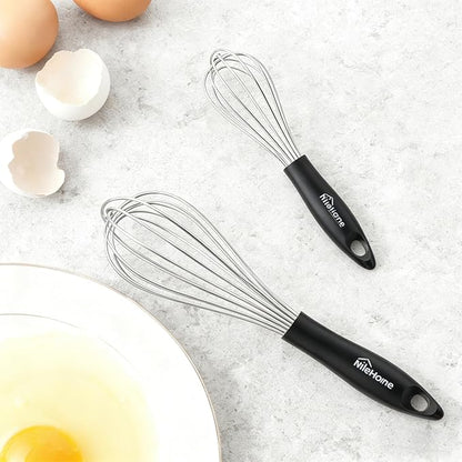 NileHome Silicone Whisk Set 8" 10" Kitchen Whisk Kitchen Wisk Wire Whisks for Cooking, Whisking, Blending, Beating, Stirring-Black Silver - Image 6