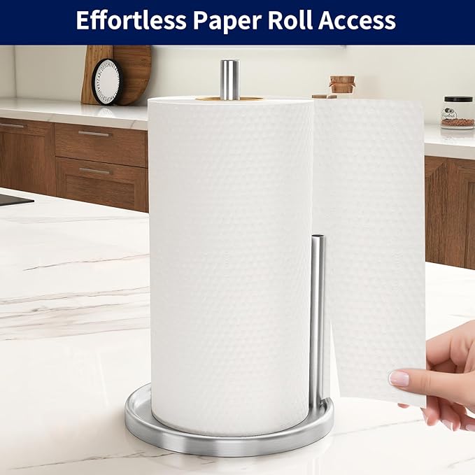 Jesginboo Paper Towel Holder Countertop, Silver Kitchen Paper Towels Holder, Paper Roll Holder with Weighted Base - Image 4