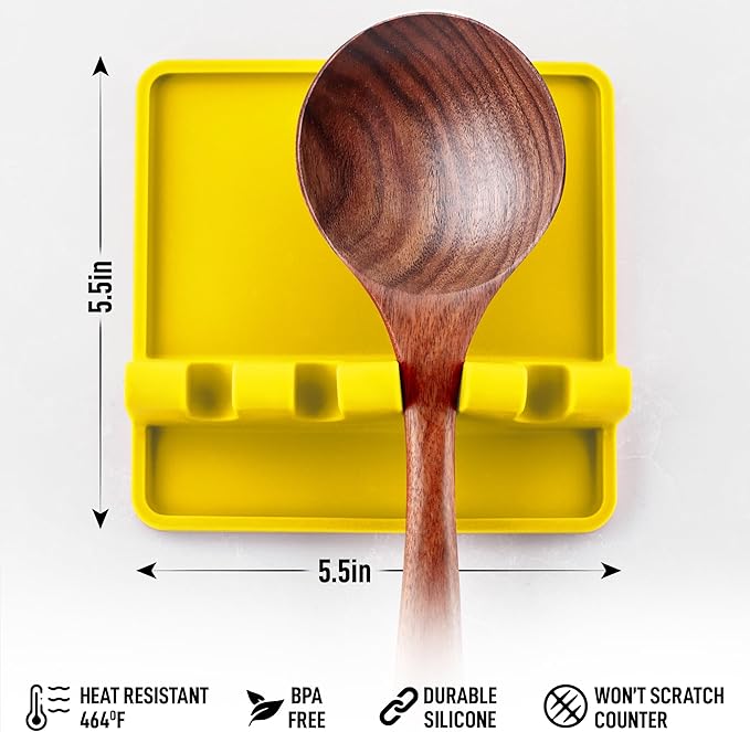 Zulay Kitchen Silicone Utensil Rest with Drip Pad for Multiple Utensils - BPA-Free, Heat-Resistant Spoon Rest & Spoon Holder for Stove Top - Kitchen Utensil Holder for Ladles & Tongs - Yellow - Image 4