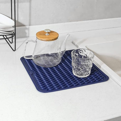 MicoYang Silicone Dish Drying Mat for Multiple Usage,Easy clean,Eco-friendly,Heat-resistant Silicone Mat for Kitchen Counter or Sink,Refrigerator or Drawer liner Navy Blue M 12 inches x 12 inches - Image 5