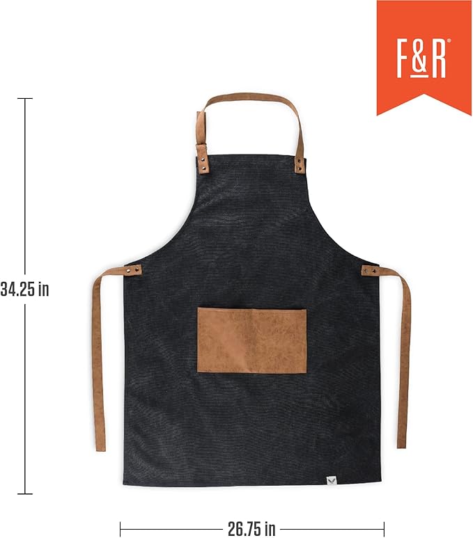 Foster & Rye Cooking Apron for Men with Adjustable Faux Leather Strap, Grilling Apron with Pocket for Football Game Fans, Family BBQ Gatherings, Camping Trips, Tailgate, Outdoor Party