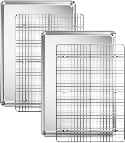Baking Sheet with Cooling Rack Set [2 Sheets + 2 Racks], Deedro Stainless Steel Cookie Half Sheets Baking Pan Oven Tray with Rack, 17.3 x 12.3 x 1 Inch, Heavy Duty, Non-toxic, Dishwasher Safe