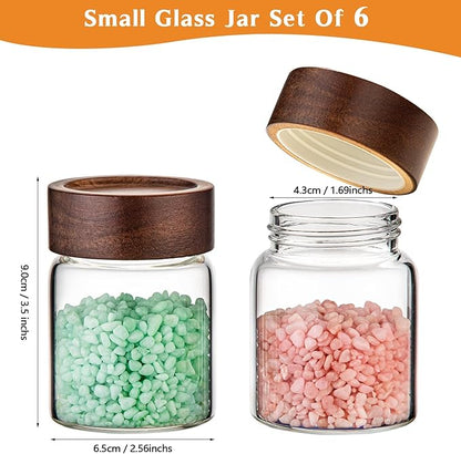6 pc Glass Spice jars Glass Jars with Screw Lid 5 oz Acacia Wood Glass Herb Sugar Coffee Bean Ground Container Food Storage Canister for Candy Pantry Tea Seasoning Meal Prep Snack (6*150ml(5oz)) - Image 2