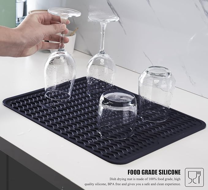 Large 14" x 11" Silicone Dish Drying Mat for Kitchen Counter, Easy clean, Quick Dry, Heat-resistant Dish Drainer Mat for Sink,Refrigerator or Drawer liner (Food Grade Silicone-Dark Blue) - Image 4