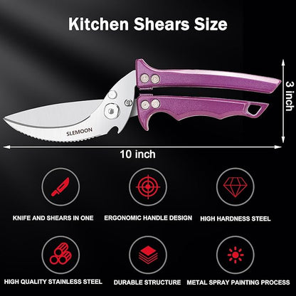 Heavy Duty Poultry Shears Meat Cutting Dishwasher Safe and Food Stainless Kitchen Shears Kitchen Scissors for Chicken Turkey Thanksgiving,Gift Box,purple