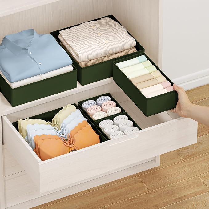 DIMJ Drawer Organizer Clothes 15 Pack - Foldable Baby Organizers and Storage & Dresser Organizer for Bedroom, Closet - Nursery Organization Dresser Dividers for underwear, Sock,Bra, Belt, Tie, Green - Image 3