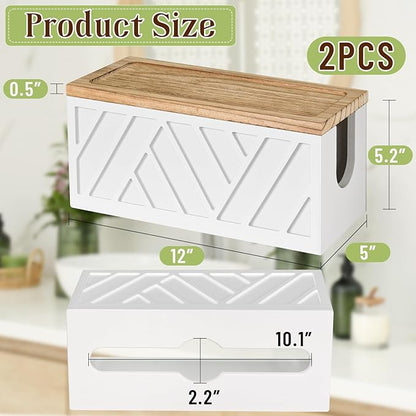 Set of 2 Paper Towel Dispenser Wall Mount, Paper Towel Holder Wall Mounted with Lid, Solid Wood Commercial C-Fold, Z-Fold, Trifold Hand Paper Towel Holder Hand Towel Holder for Bathroom Kitchen Decor