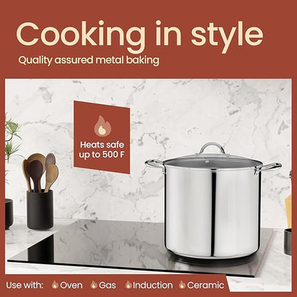 Stainless Steel Stockpot with Tempered Glass Lid 24 Quart, Durable 18/0 Stainless Steel, Impact-Bonded Base for Even Heating, Riveted Handles, Oven & All Stove Compatible, Safe Up To 500°F (260°C) - Image 3