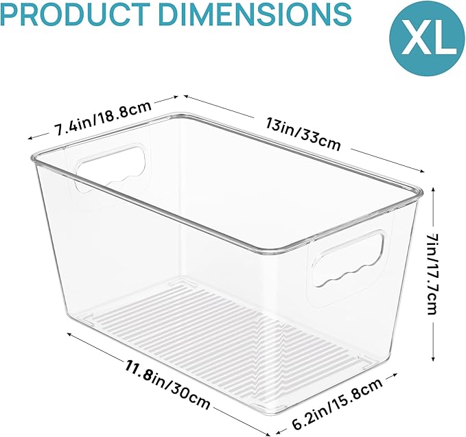 Vtopmart 6 PCS Clear Plastic Storage Bins, Pantry Organizer Containers with Handle for Refrigerator, Fridge, Cabinet, Kitchen, Countertops, Cupboard, Home Organization and Storage, XL - Image 2