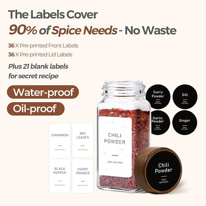 ComSaf 24Pcs (4Oz) Glass Spice Jars with Label, Airtight Seasoning Containers with Lid for Home Cooks to Organizing Herbs, Sugar, Pepper, Salt, Glass Spice Bottles Organize Cabinet & Drawer - Image 6