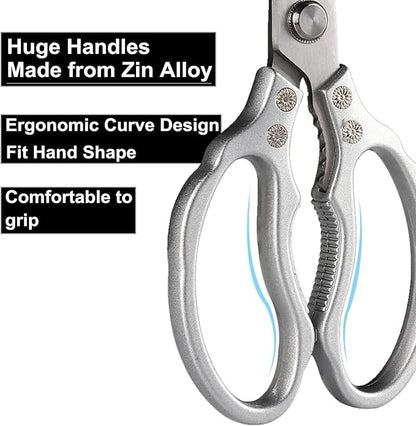 AWinjoy Heavy Duty Sharp Kitchen Scissors, Dishwasher Safe, Cooking Shears for Meat, Chicken, Fish, Poultry, Herb, Bread (Silver) - Image 3