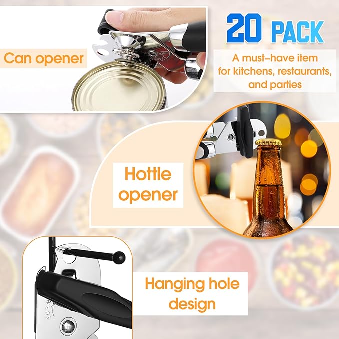 Gisafai 20 Pcs Manual Can Opener with Sharp Blade Smooth Edge Multifunctional Kitchen Gadget Handheld Openers Oversized Handheld Knob Can and Bottle Animals - Image 3
