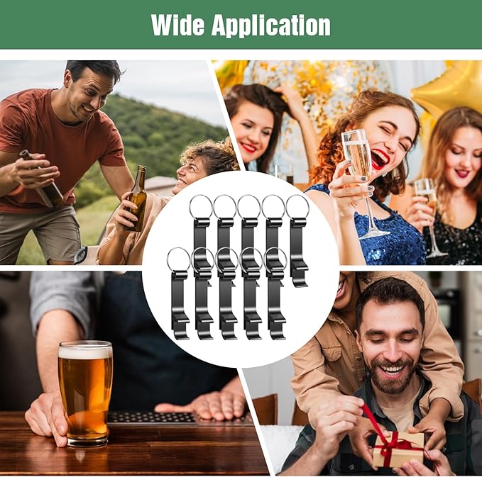 100 Pack Bottle Opener Keychain Bulk Black Metal Pocket Can Opener Key Chain Ring Wine Beer Beverage Heavy Duty Aluminum Bottle Openers Destapadores De Cerveza for Bar Bartender Wedding Party Gifts