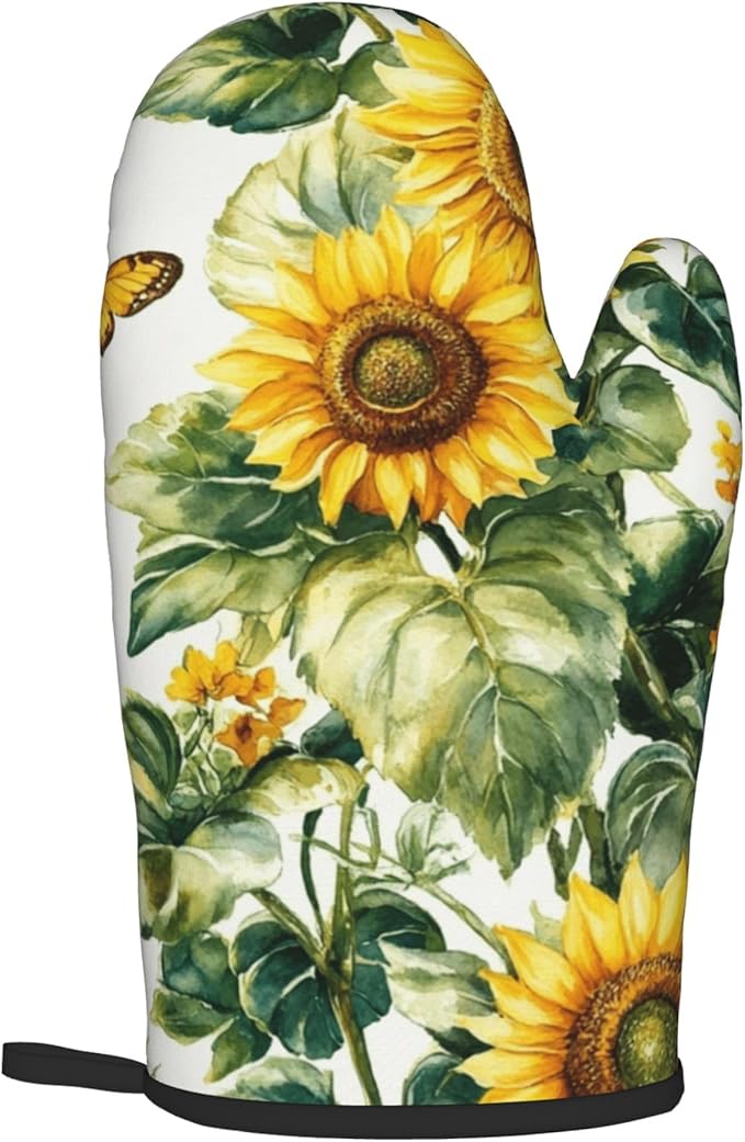 Sunflower Oven Mitts and Pot Holders Spring Summer Kitchen Accessories Set of 2 Floral Plant Botanical Gloves Potholder for Chef Cooking Baking Grilling BBQ - Image 8