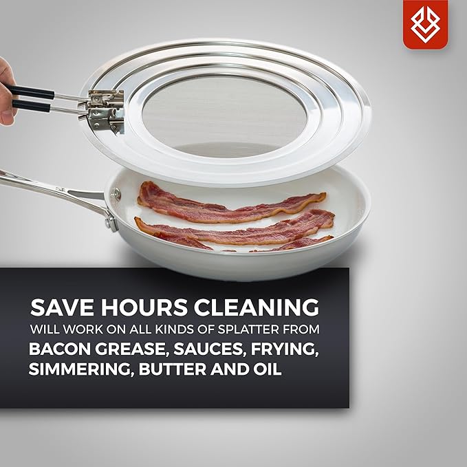 14 inch Dishwasher-Safe Splatter Screen Guard for Frying Pan Grease - Shields 99% of Stove Top from Bacon, Fry Oil, or Deep Fryer Splash - Easy Kitchen Storage Foldable Heat-Resistant Silicone Handle - Image 5